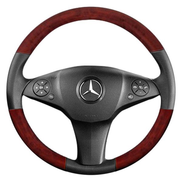  B&I® - Premium Design 3 Spokes Steering Wheel (Black Leather AND Blackwoodon Top and Bottom )