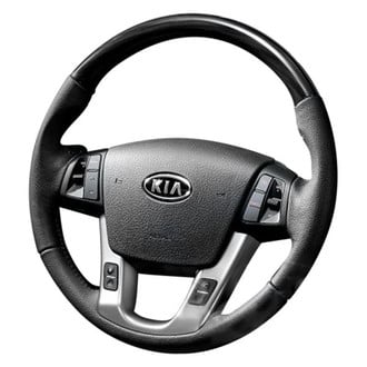 B&I® - Premium Design Black Leather Steering Wheel with Black Carbon Grip Steering Wheel