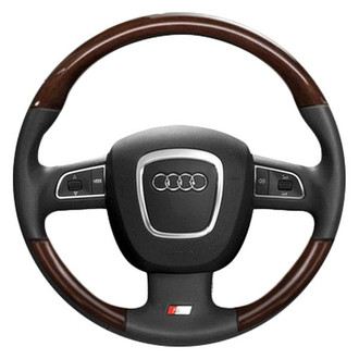 B&I® - Premium Design 3 Spokes Black Leather Steering Wheel with Black Carbon Grip Steering Wheel