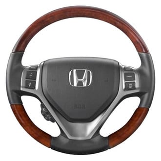 B&I® - Premium Design Black Leather Steering Wheel with Blackwood on Top and Bottom Inserts Steering Wheel