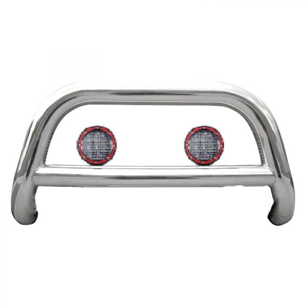 Black Horse® - 2.5" Polished LED Bull Bar w/o Skid Plate and with 5.3" Red Round Flood LED Lights