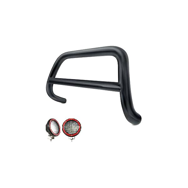 Black Horse® - 2.5" Black LED Bull Bar w/o Skid Plate and with 5.3" Red Round Flood LED Lights