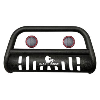 Black Horse® - 3" Black LED Bull Bar with Black Skid Plate and with 5.3" Red Round Flood LED Lights