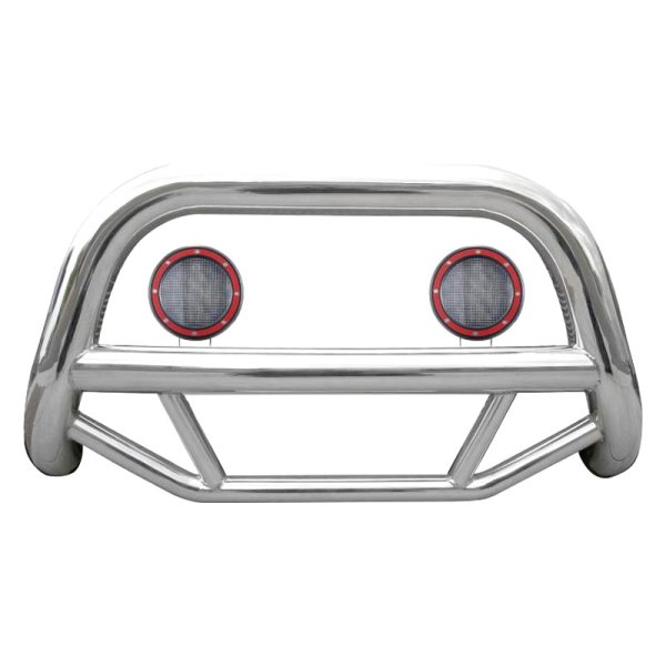 Black Horse® - 2.5" MAX Series Polished LED Bull Bar without Skid Plate and with 5.3" Red Round Flood LED Lights