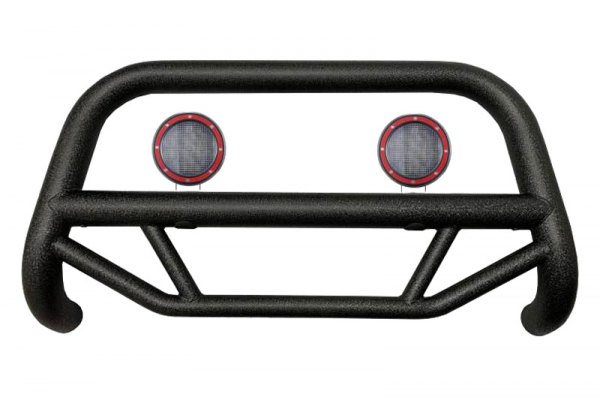 Black Horse® - 2.5" MAX Series Textured Black LED Bull Bar without Skid Plate and with 5.3" Red Round Flood LED Lights