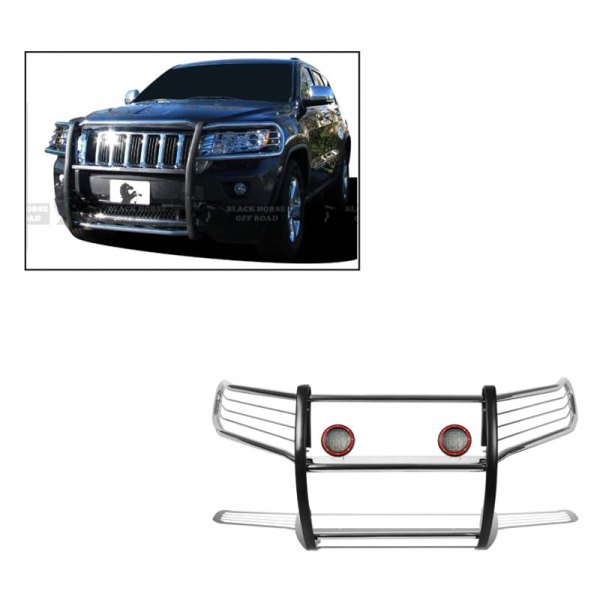 Black Horse® - Modular Design Polished Grille Guard with 5.3" Red LED Lights