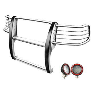 Black Horse® - Modular Design Polished Grille Guard with 5.3" Red LED Lights