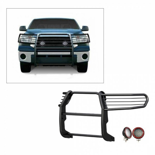 Black Horse® - Modular Design Black Grille Guard with 5.3" Red LED Lights