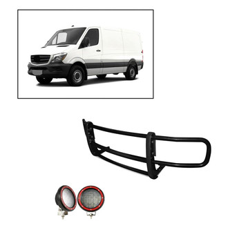 Black Horse® - Spartan Series Modular Design Black Grille Guard with 5.3" Round Flood Red LED Lights