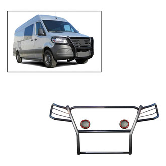 Black Horse® - Modular Design Black Grille Guard with 5.3" Red LED Lights