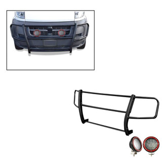 Black Horse® - Spartan Series Modular Design Black Grille Guard with 5.3" Round Flood Red LED Lights