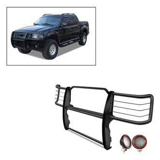 Black Horse® - Modular Design Black Grille Guard with 5.3" Red LED Lights