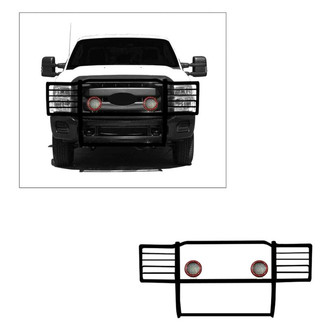 Black Horse® - Modular Design Black Grille Guard with 5.3" Red LED Lights