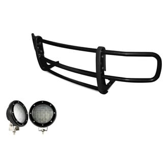 Black Horse® - Spartan Series Modular Design Black Grille Guard with 5.3" Round Flood Black LED Lights
