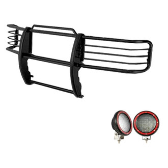 Black Horse® - Modular Design Black Grille Guard with 5.3" Red LED Lights