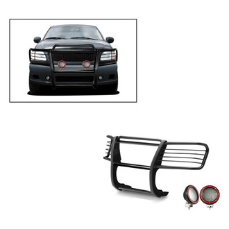 Black Horse® - Modular Design Black Grille Guard with 5.3" Red LED Lights