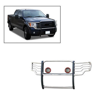 Black Horse® - Modular Design Polished Grille Guard with 5.3" Red LED Lights