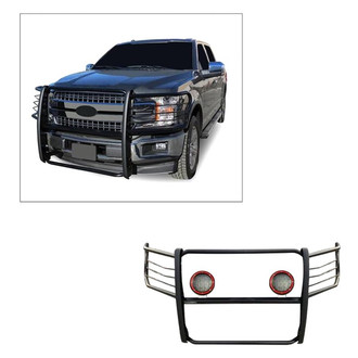 Black Horse® - Modular Design Black Grille Guard with 5.3" Red LED Lights