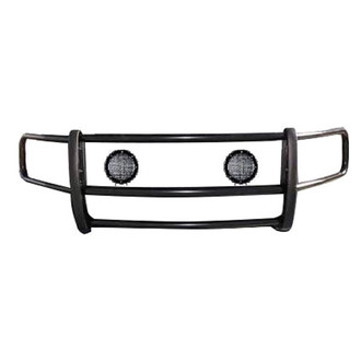 Black Horse® - Spartan Series Modular Design Black Grille Guard with 5.3" Round Flood Black LED Lights