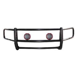 Black Horse® - Spartan Series Modular Design Black Grille Guard with 5.3" Round Flood Red LED Lights