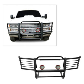 Black Horse® - Modular Design Black Grille Guard with 5.3" Red LED Lights