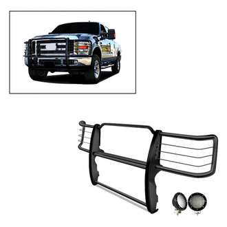 Black Horse® - Modular Design Black Grille Guard with 5.3" Black LED Lights