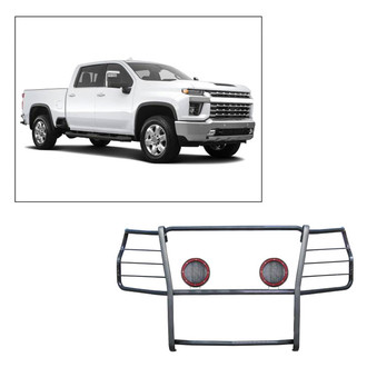Black Horse® - Modular Design Black Grille Guard with 5.3" Red LED Lights