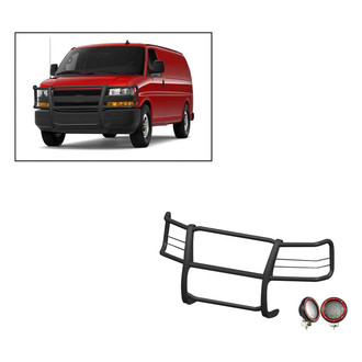 Black Horse® - Modular Design Black Grille Guard with 5.3" Red LED Lights