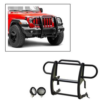 Black Horse® - Modular Design Black Grille Guard with 5.3" Black LED Lights