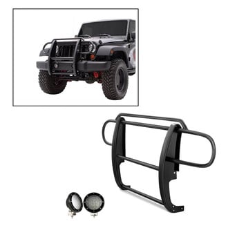 Black Horse® - Modular Design Black Grille Guard with 5.3" Black LED Lights