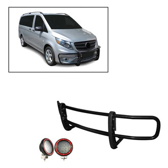 Black Horse® - Spartan Series Modular Design Black Grille Guard with 5.3" Round Flood Red LED Lights