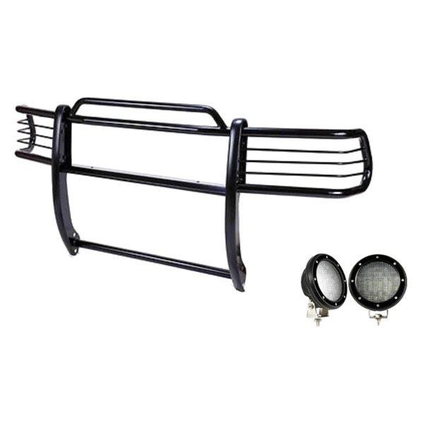 Black Horse® - Modular Design Black Grille Guard with 5.3" Black LED Lights