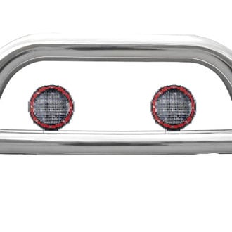 Black Horse® - 2.5" Polished LED Bull Bar w/o Skid Plate and with 5.3" Red Round Flood LED Lights