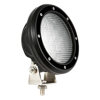 Black Horse® - 2.5" Polished LED Bull Bar w/o Skid Plate and with 5.3" Black Round Flood LED Lights