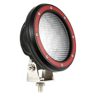 Black Horse® - 2.5" Polished LED Bull Bar w/o Skid Plate and with 5.3" Red Round Flood LED Lights