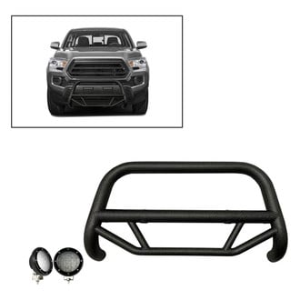 Black Horse® - 2.5" MAX Series Textured Black LED Bull Bar without Skid Plate and with 5.3" Black Round Flood LED Lights