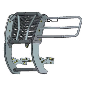 Black Horse® - Rugged Series Modular Design Black LED Grille Guard with 5.3" Round Flood Red LED Light with Harness and Switch