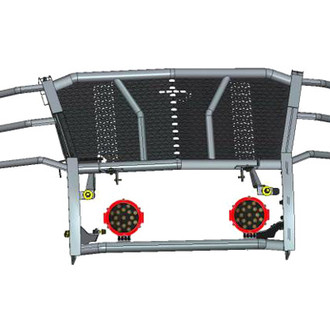 Black Horse® - Rugged Series Modular Design Black LED Grille Guard with 7" Round Red LED Light with Harness and Switch