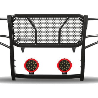 Black Horse® - Rugged Series Modular Design Black LED Grille Guard with 7" Round Red LED Light with Harness and Switch