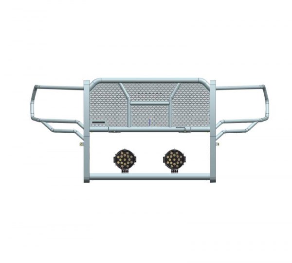 Black Horse® - Rugged Series Modular Design Black LED Grille Guard with 7" Round Black LED Light with Harness and Switch