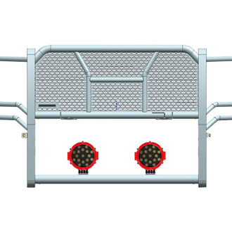 Black Horse® - Rugged Series Modular Design Black LED Grille Guard with 7" Round Red LED Light with Harness and Switch