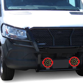 Black Horse® - Rugged Series Modular Design Black LED Grille Guard with 7" Round Red LED Light with Harness and Switch