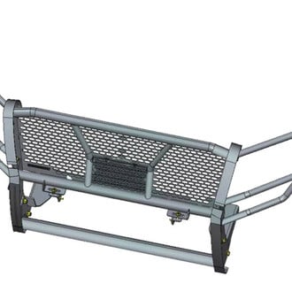 Black Horse® - Rugged Series Modular Design Black LED Grille Guard with 5.3" Round Flood Black LED Light with Harness and Switch