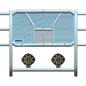 Black Horse® - Rugged Series Modular Design Black LED Grille Guard with 7" Round Black LED Light with Harness and Switch