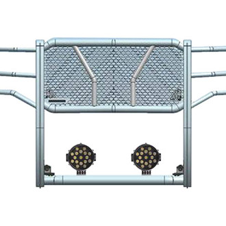 Black Horse® - Rugged Series Modular Design Black LED Grille Guard with 7" Round Black LED Light with Harness and Switch