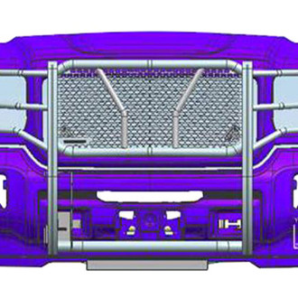 Black Horse® - Rugged Series Modular Design Black LED Grille Guard with 5.3" Round Flood Red LED Light with Harness and Switch
