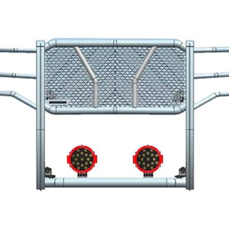 Black Horse® - Rugged Series Modular Design Black LED Grille Guard with 7" Round Red LED Light with Harness and Switch