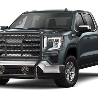 Black Horse® - Rugged Series Modular Design Black LED Grille Guard with 7" Round Black LED Light with Harness and Switch