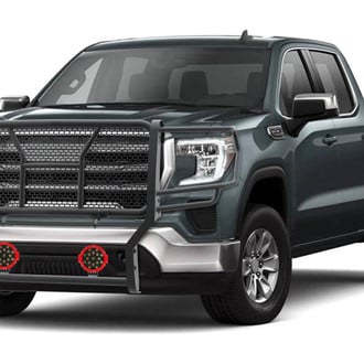 Black Horse® - Rugged Series Modular Design Black LED Grille Guard with 7" Round Red LED Light with Harness and Switch
