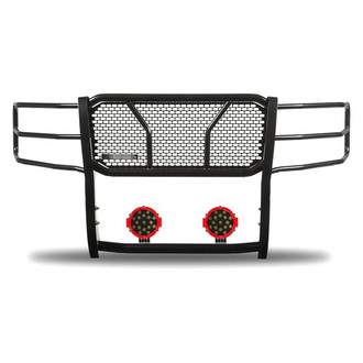 Black Horse® - Rugged Series Modular Design Black LED Grille Guard with 7" Round Red LED Light with Harness and Switch